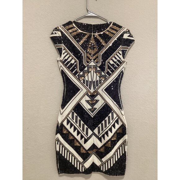 Express Black & Gold Geometric Sequin Bodycon Mini Dress Size XS - Picture 4 of 5